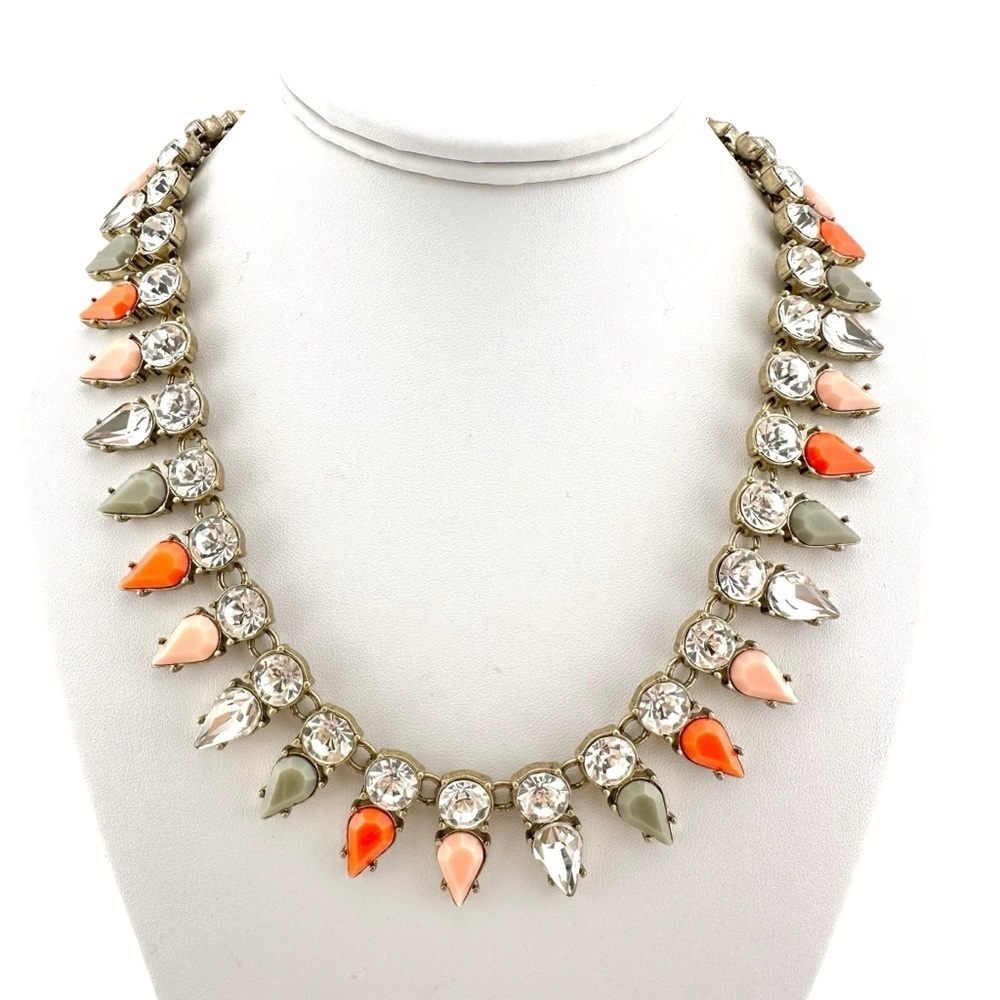 J Crew Necklace, Multicolor Teardrop Design in Coral, Gray and Clear